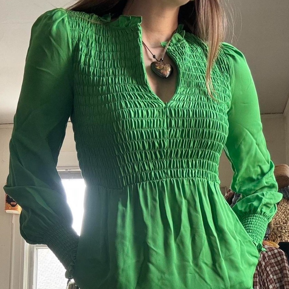 ME+EM Emerald Green Smocked dress